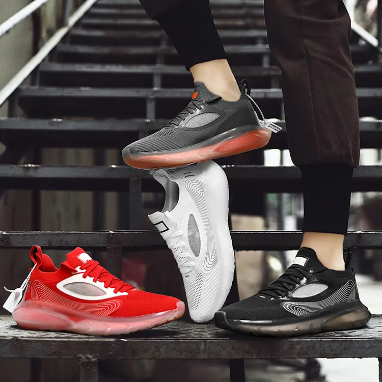 Fujian Supplier Custom Brand Logo TPU Outsole Anti Slip Fly Knit Upper Breathable Running Shoes For Man